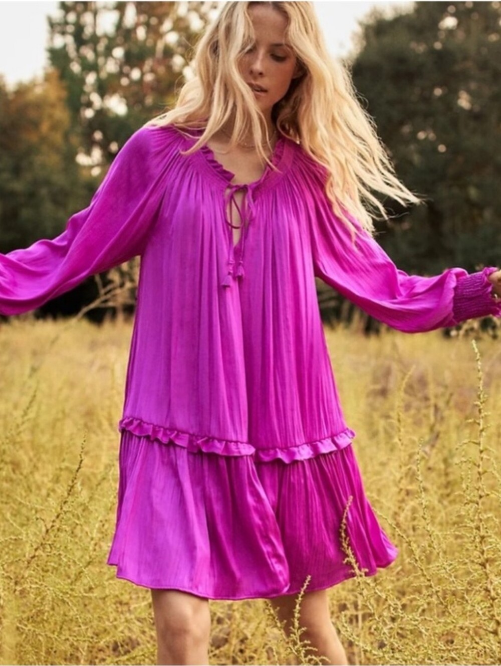 Anthropologie Giulia Nwot Magenta Longsleeve Textured Relaxed Fit Shift Dress